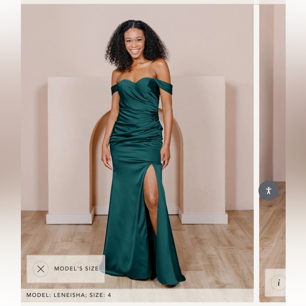 Flattering Satin Ariel Dress by Revelry in Emerald. Never worn